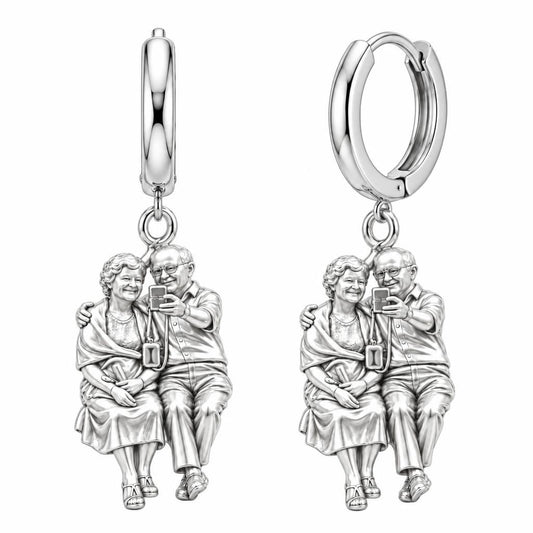 Eternal Couple Selfie Huggie Charm Earrings – silver, front view