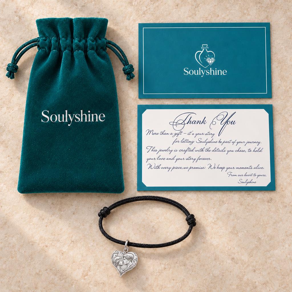 Eternal Devotion Heart Charm Bracelet – Personalized Couple Gift – Soulyshine velvet pouch and gift card