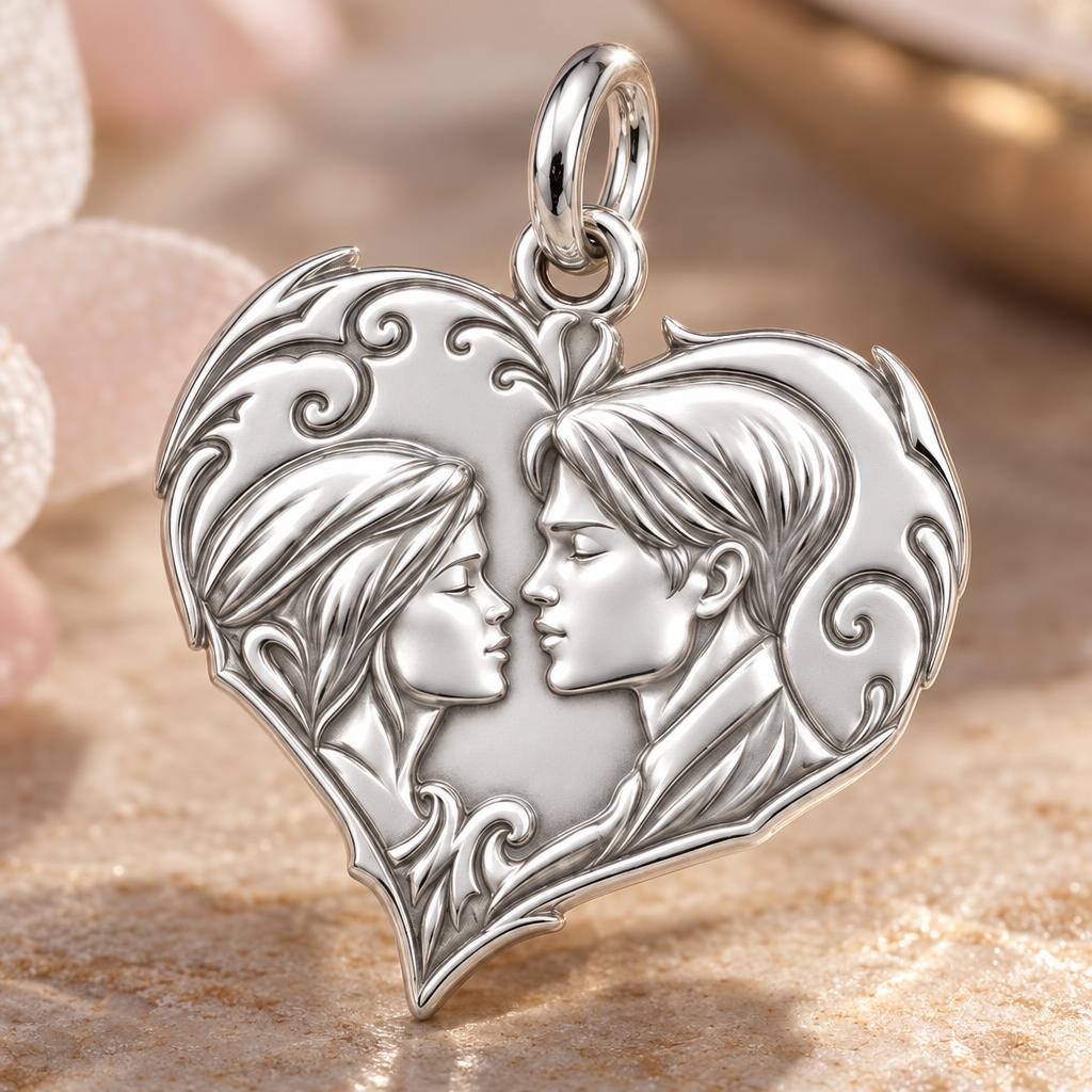 Eternal Devotion Heart Charm Bracelet – Personalized Couple Gift – macro detail of the charm