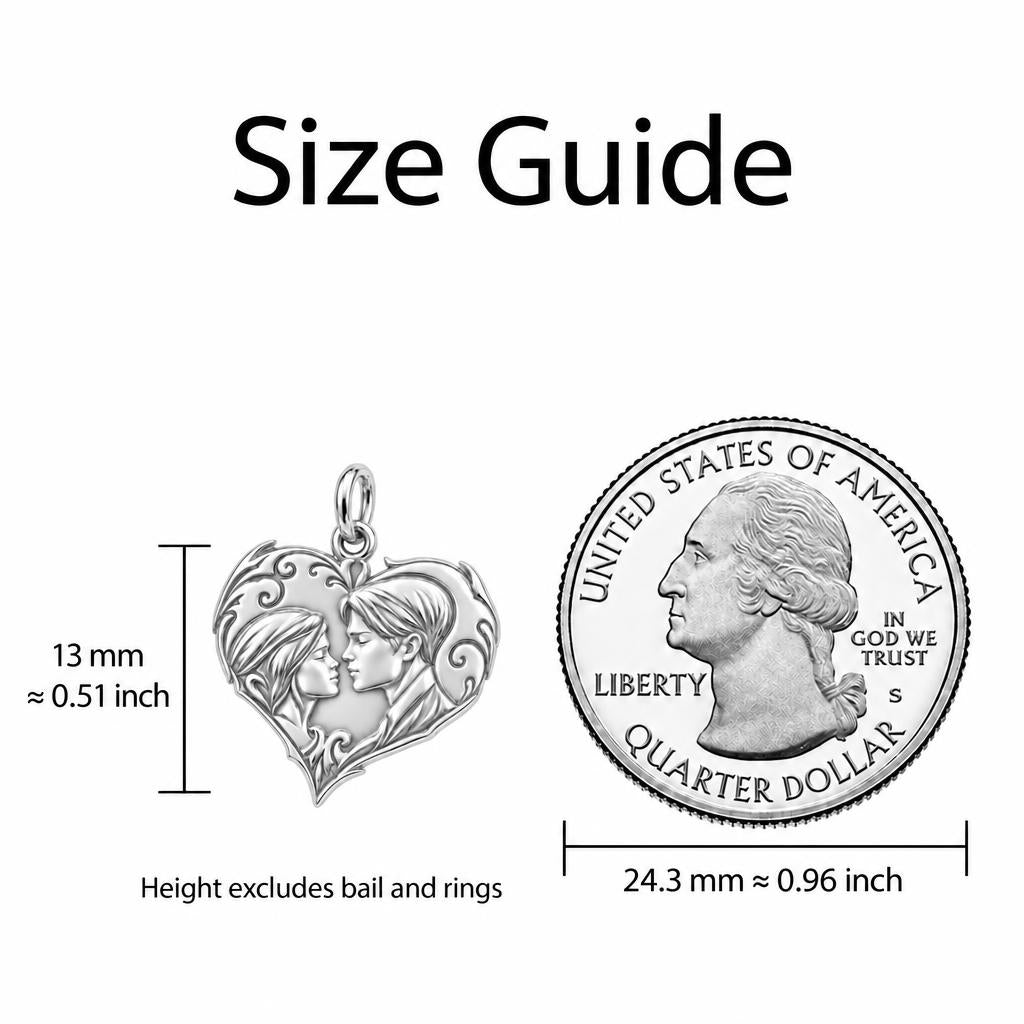 Eternal Devotion Heart Charm Bracelet – Personalized Couple Gift – size guide, 13 mm charm next to a quarter