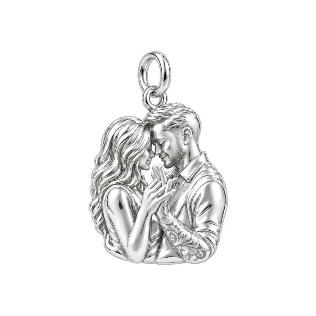 Eternal Devotion Portrait Charm Bracelet – Personalized Couple Gift – silver charm, front view
