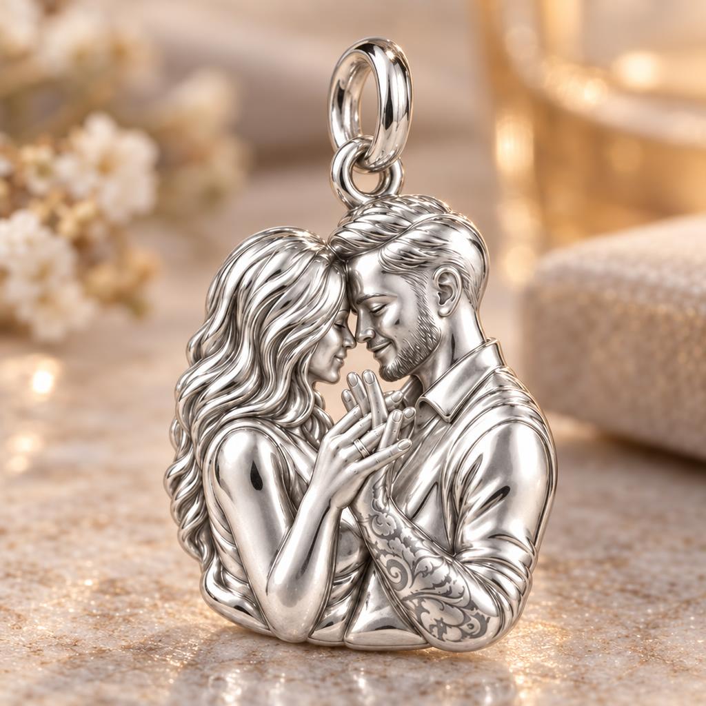 Eternal Devotion Portrait Charm Bracelet – Personalized Couple Gift – macro detail of the charm