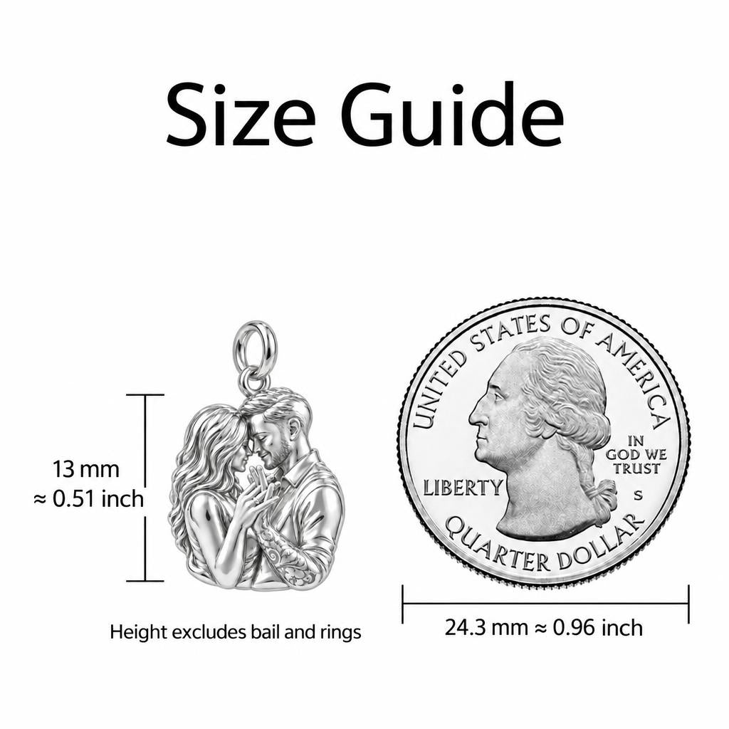Eternal Devotion Portrait Charm Bracelet – Personalized Couple Gift – size guide, 13 mm charm next to a quarter