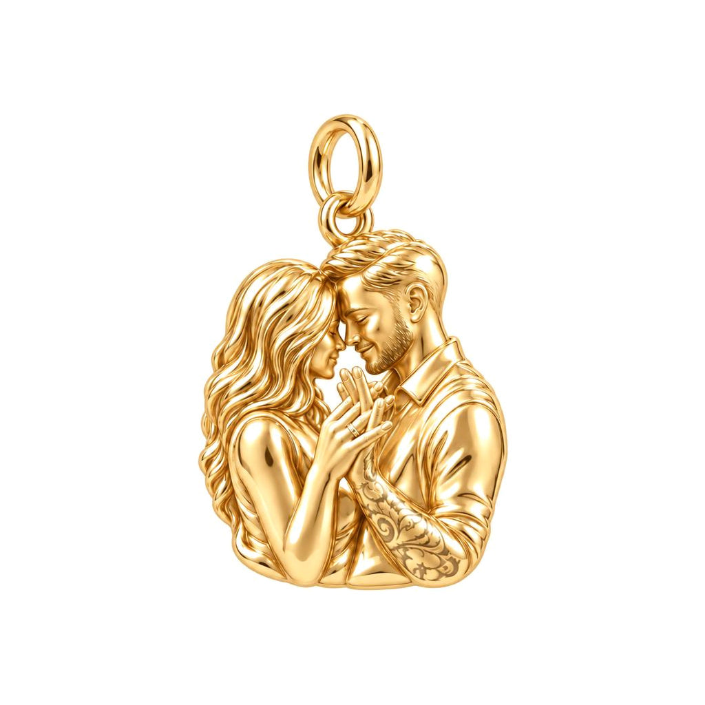 Eternal Devotion Portrait Charm Bracelet – Personalized Couple Gift – 18K gold charm, front view