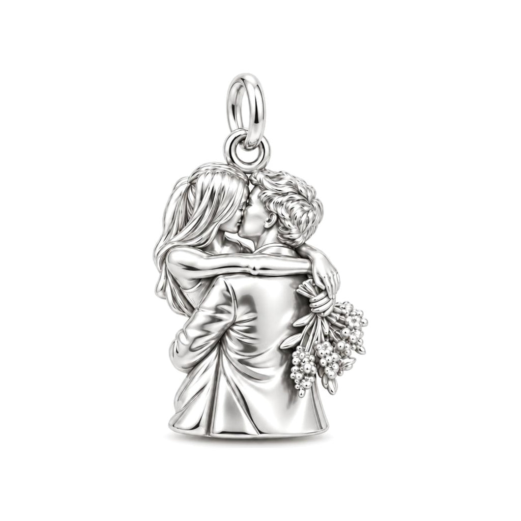 Eternal Embrace Couple Charm Bracelet – Personalized Couple Gift – silver charm, front view