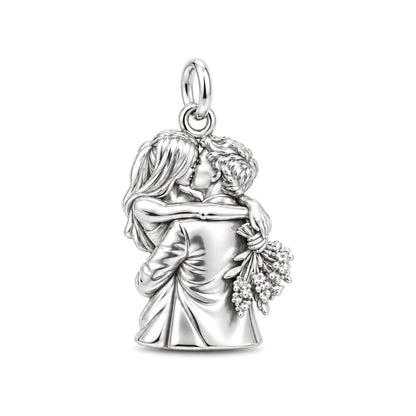 Eternal Embrace Couple Charm Bracelet – Personalized Couple Gift – silver charm, front view