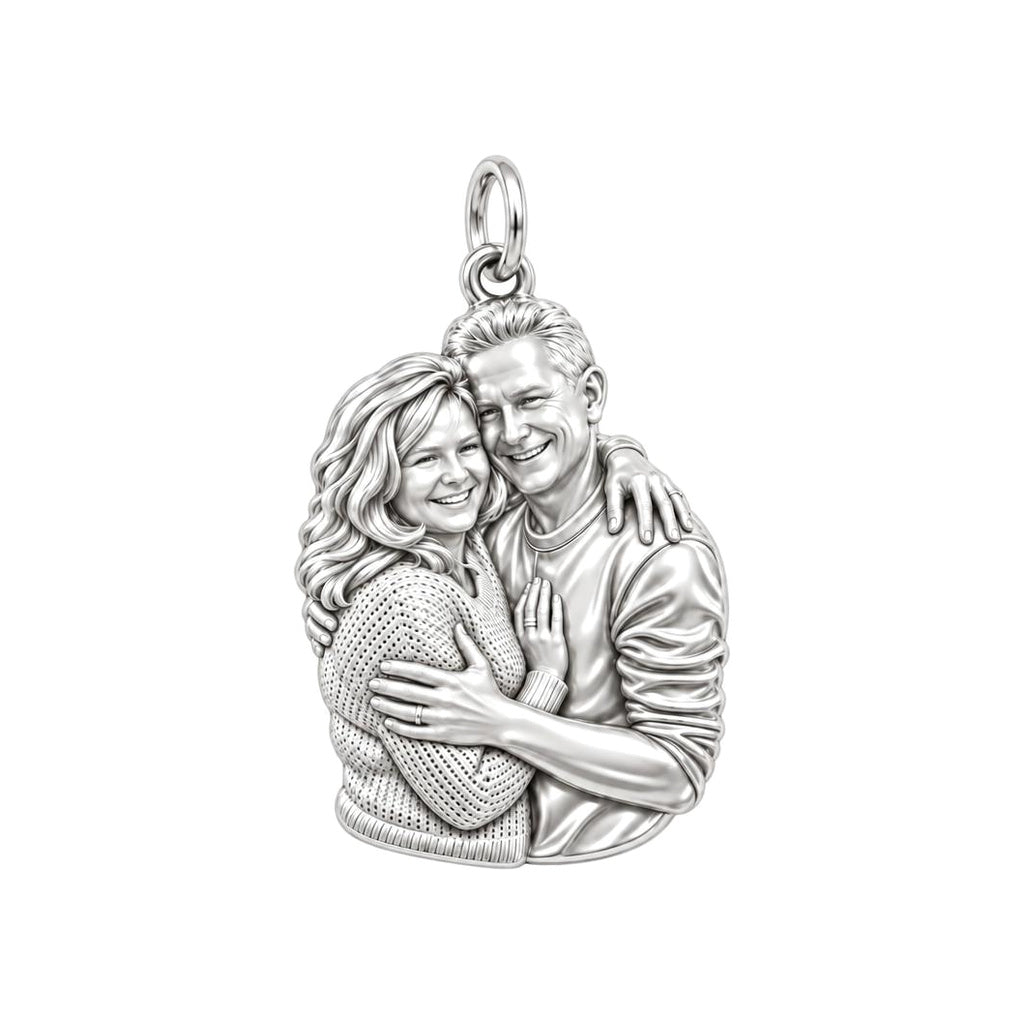 Eternal Embrace Photo Charm Bracelet – Personalized Couple Gift – silver charm, front view