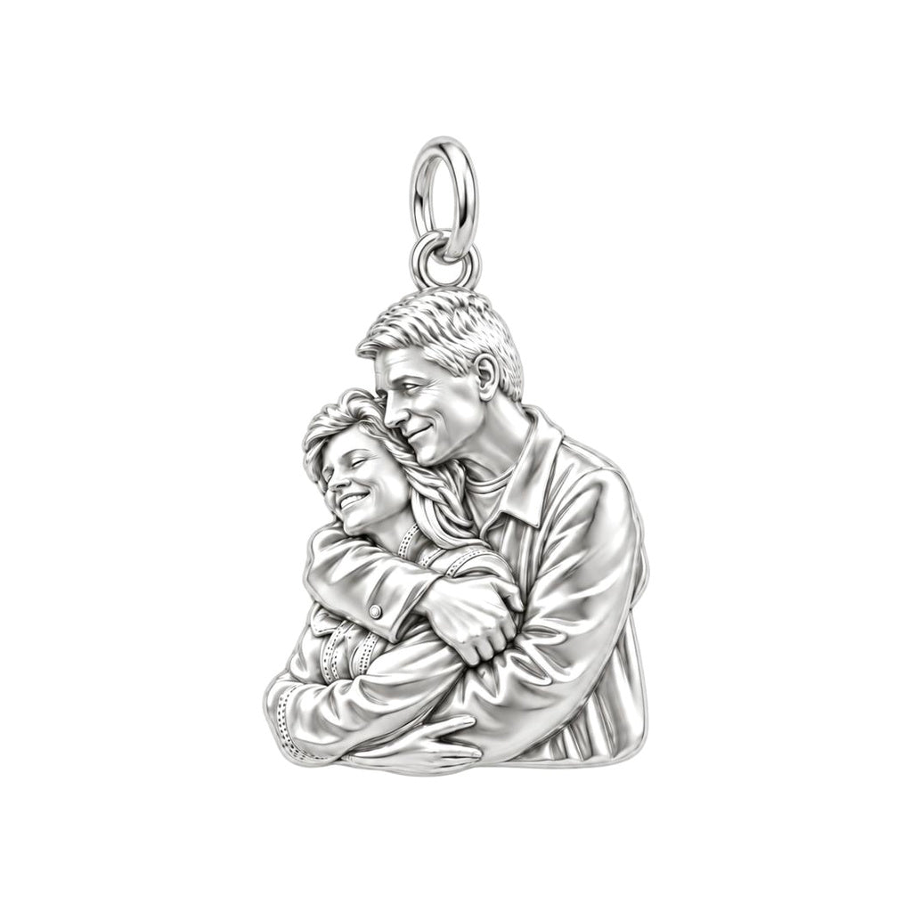 Eternal Embrace Photo Charm Bracelet – Personalized Couple Gift – silver charm, front view