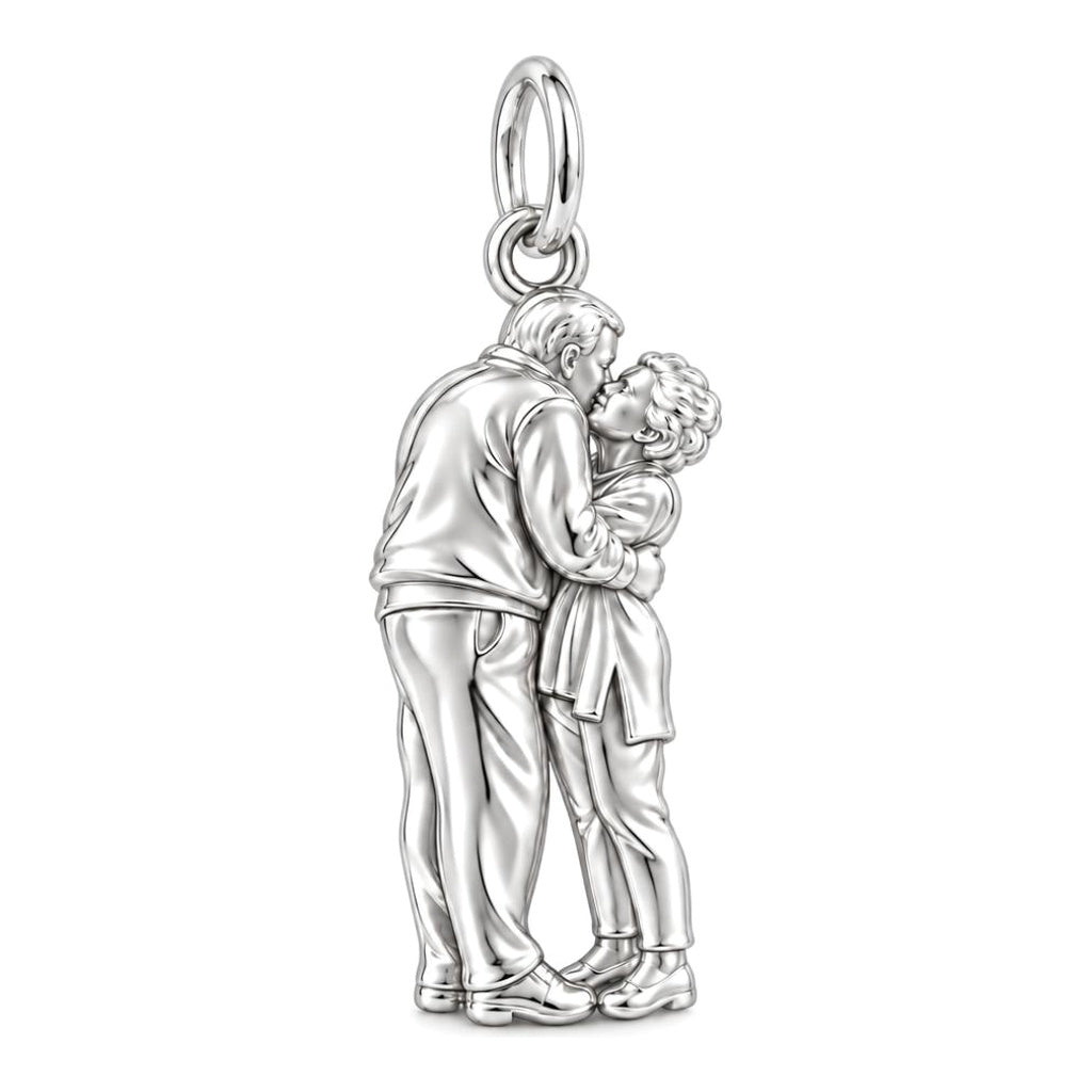 Eternal Embrace Photo Charm Bracelet – Personalized Couple Gift – silver charm, front view