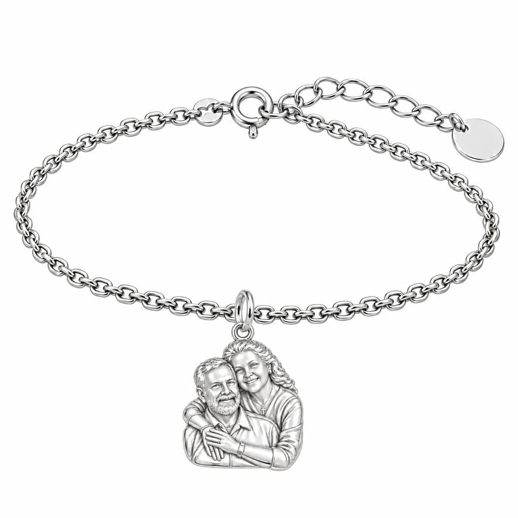 Eternal Embrace Photo Charm Bracelet Set – silver, front view