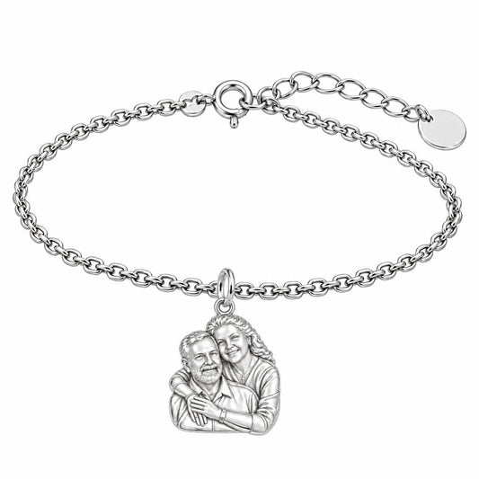 Eternal Embrace Photo Charm Bracelet Set – silver, front view