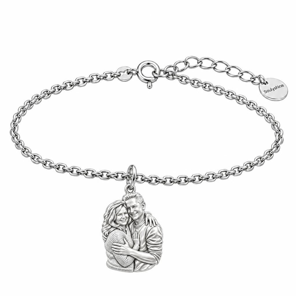 Eternal Embrace Photo Charm Bracelet Set – silver, front view