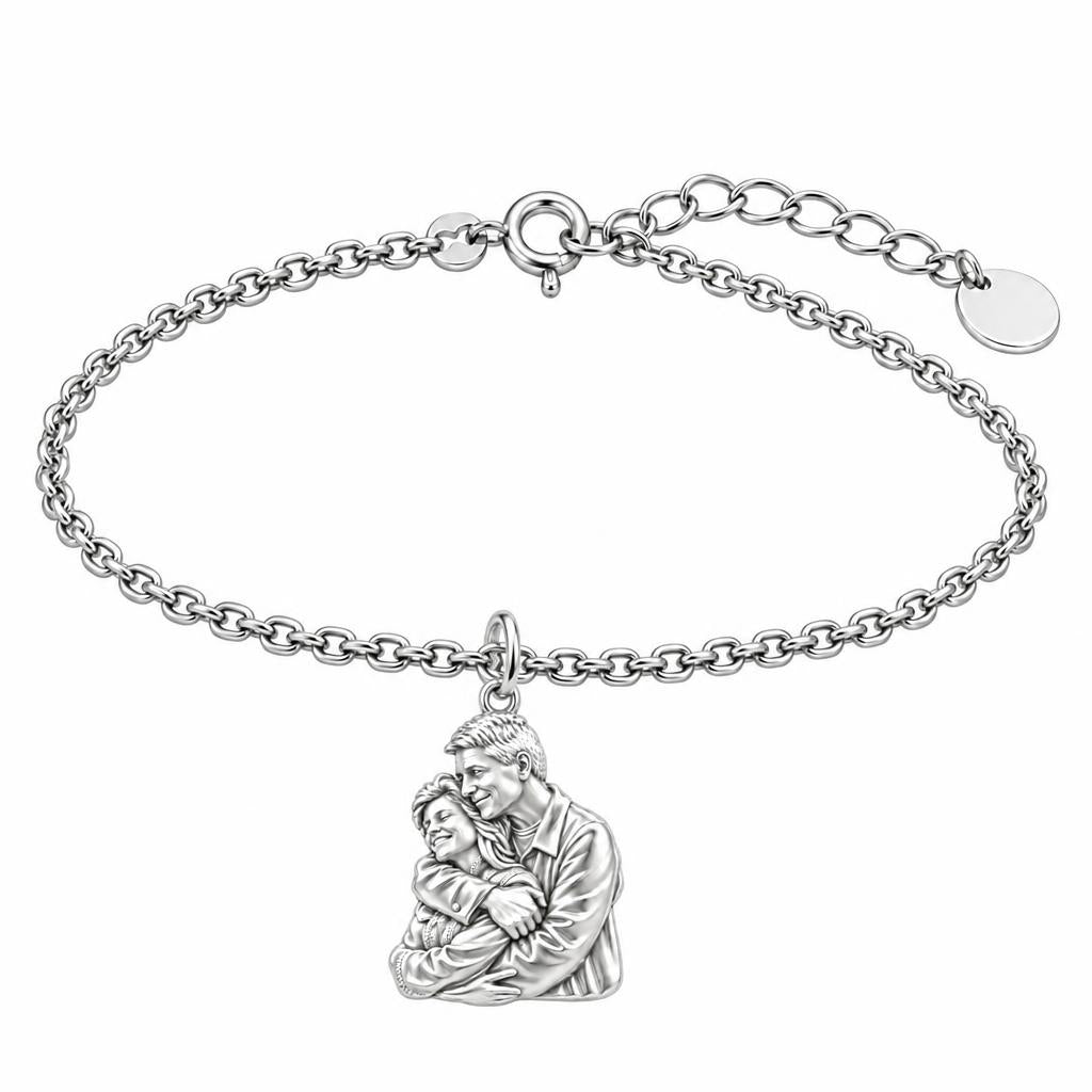Eternal Embrace Photo Charm Bracelet Set – silver, front view