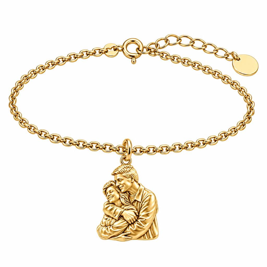 Eternal Embrace Photo Charm Bracelet Set – 18K gold, front view