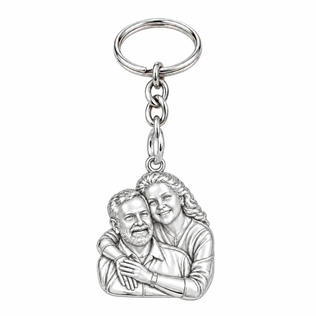 Eternal Embrace Photo Charm Keychain – silver, front view