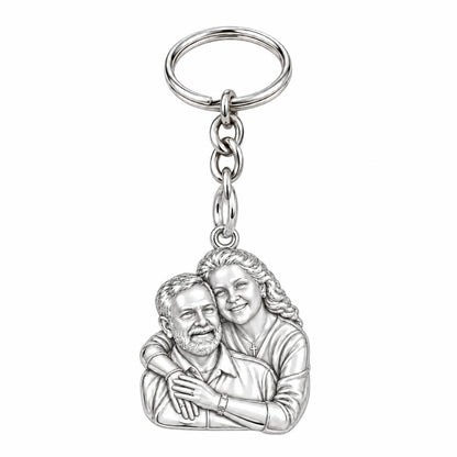 Eternal Embrace Photo Charm Keychain – silver, front view