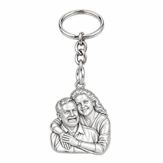 Eternal Embrace Photo Charm Keychain – silver, front view