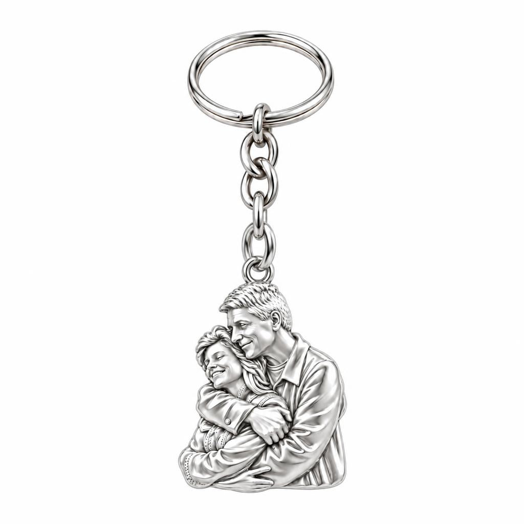 Eternal Embrace Photo Charm Keychain – silver, front view