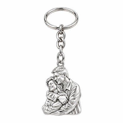 Eternal Embrace Photo Charm Keychain – silver, front view