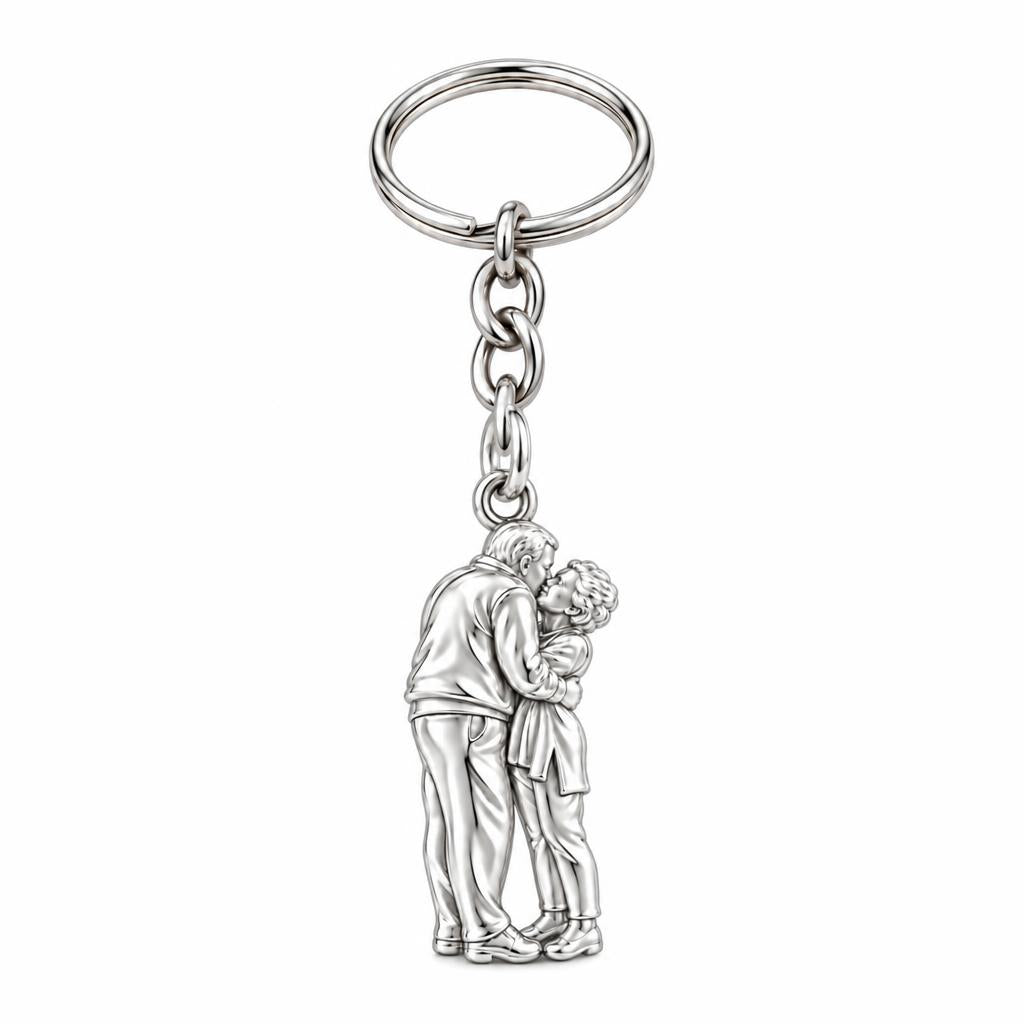 Eternal Embrace Photo Charm Keychain – silver, front view
