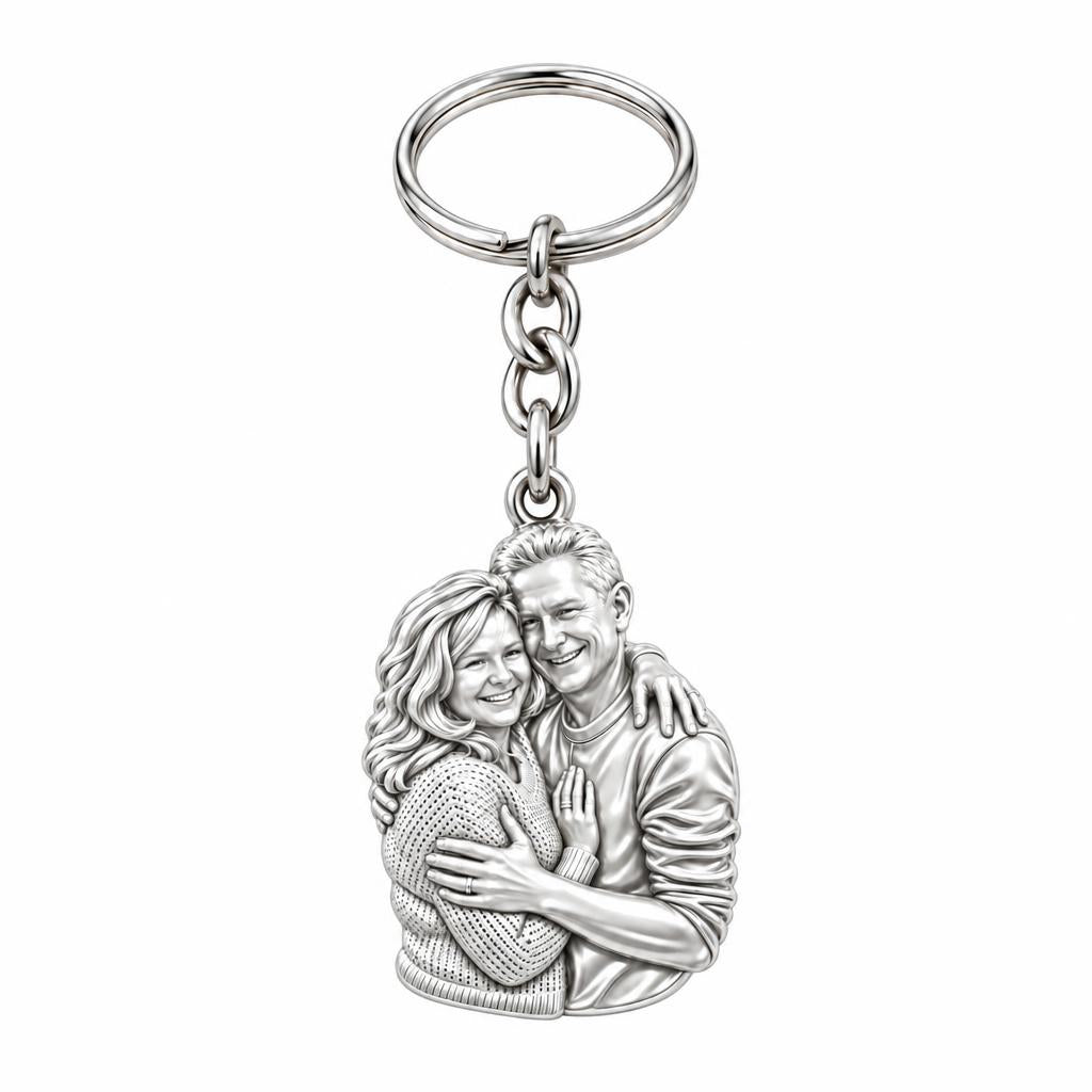 Eternal Embrace Photo Charm Keychain – silver, front view