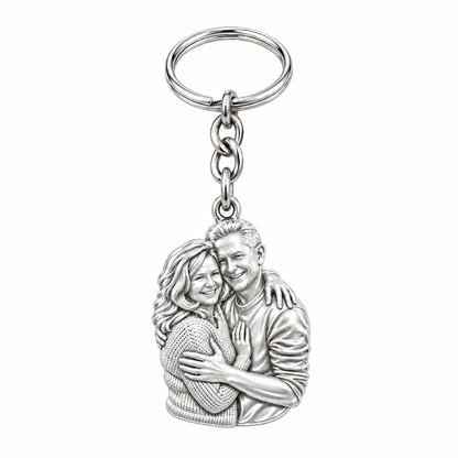 Eternal Embrace Photo Charm Keychain – silver, front view