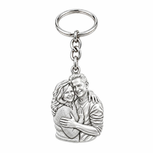 Eternal Embrace Photo Charm Keychain – silver, front view