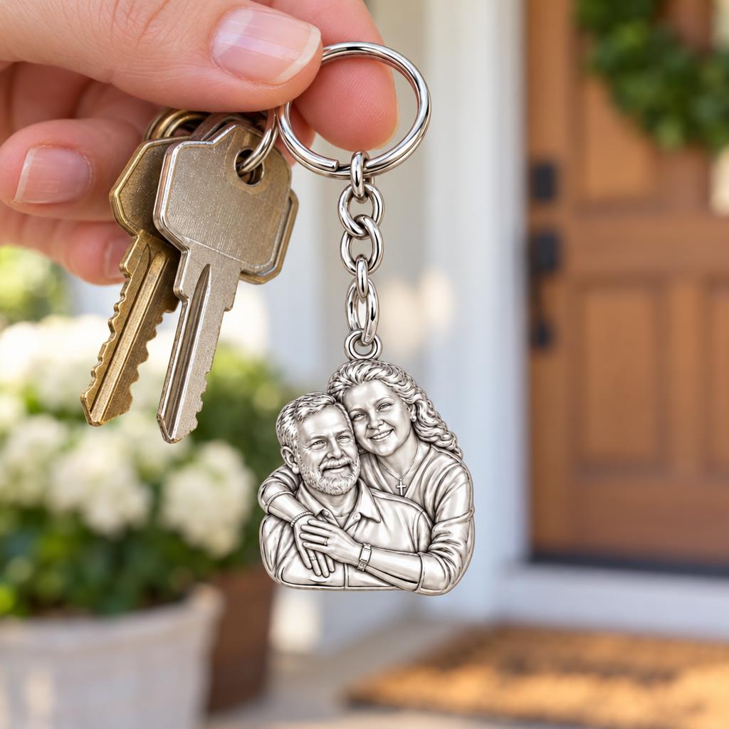 Eternal Embrace Photo Charm Keychain – worn / in use