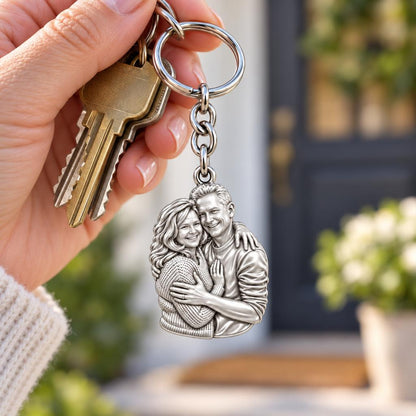 Eternal Embrace Photo Charm Keychain – worn / in use