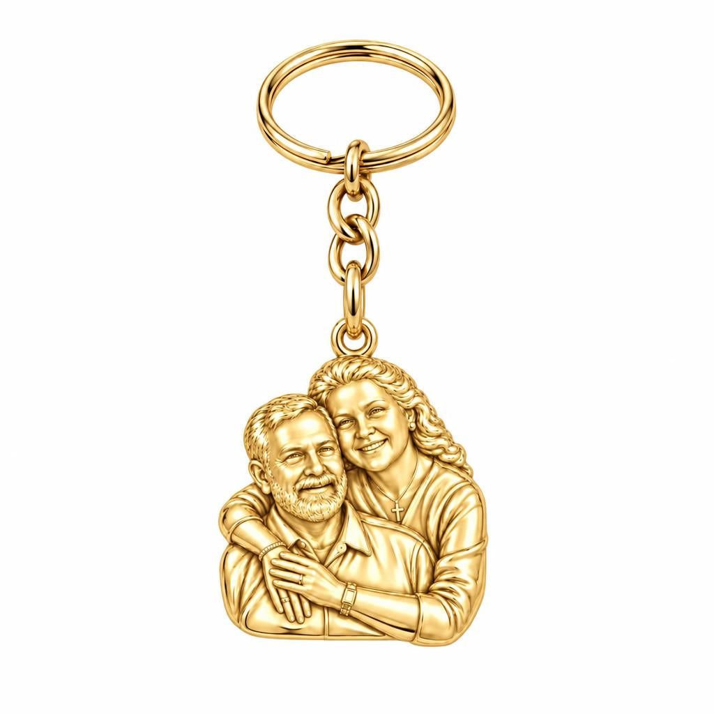 Eternal Embrace Photo Charm Keychain – 18K gold, front view