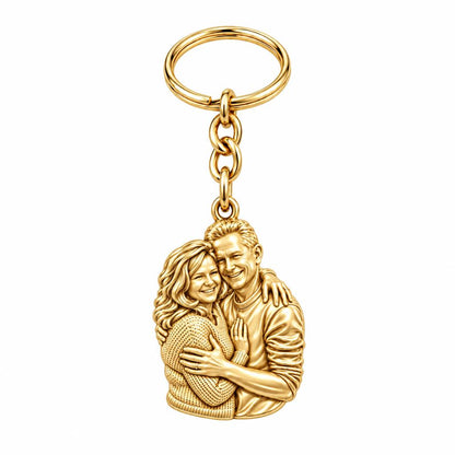 Eternal Embrace Photo Charm Keychain – 18K gold, front view