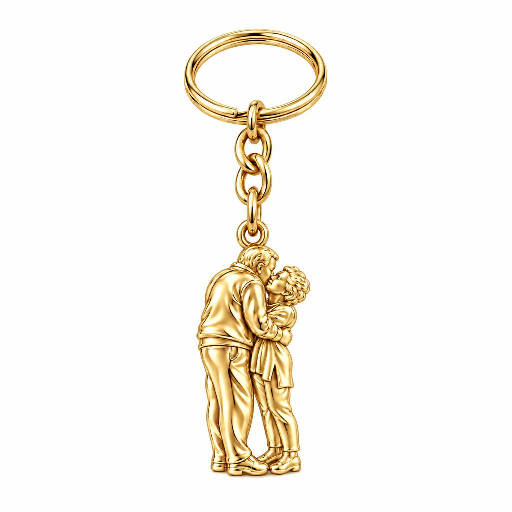 Eternal Embrace Photo Charm Keychain – 18K gold, front view