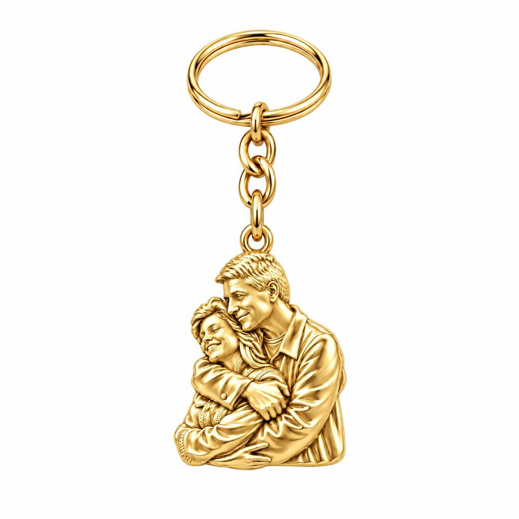 Eternal Embrace Photo Charm Keychain – 18K gold, front view