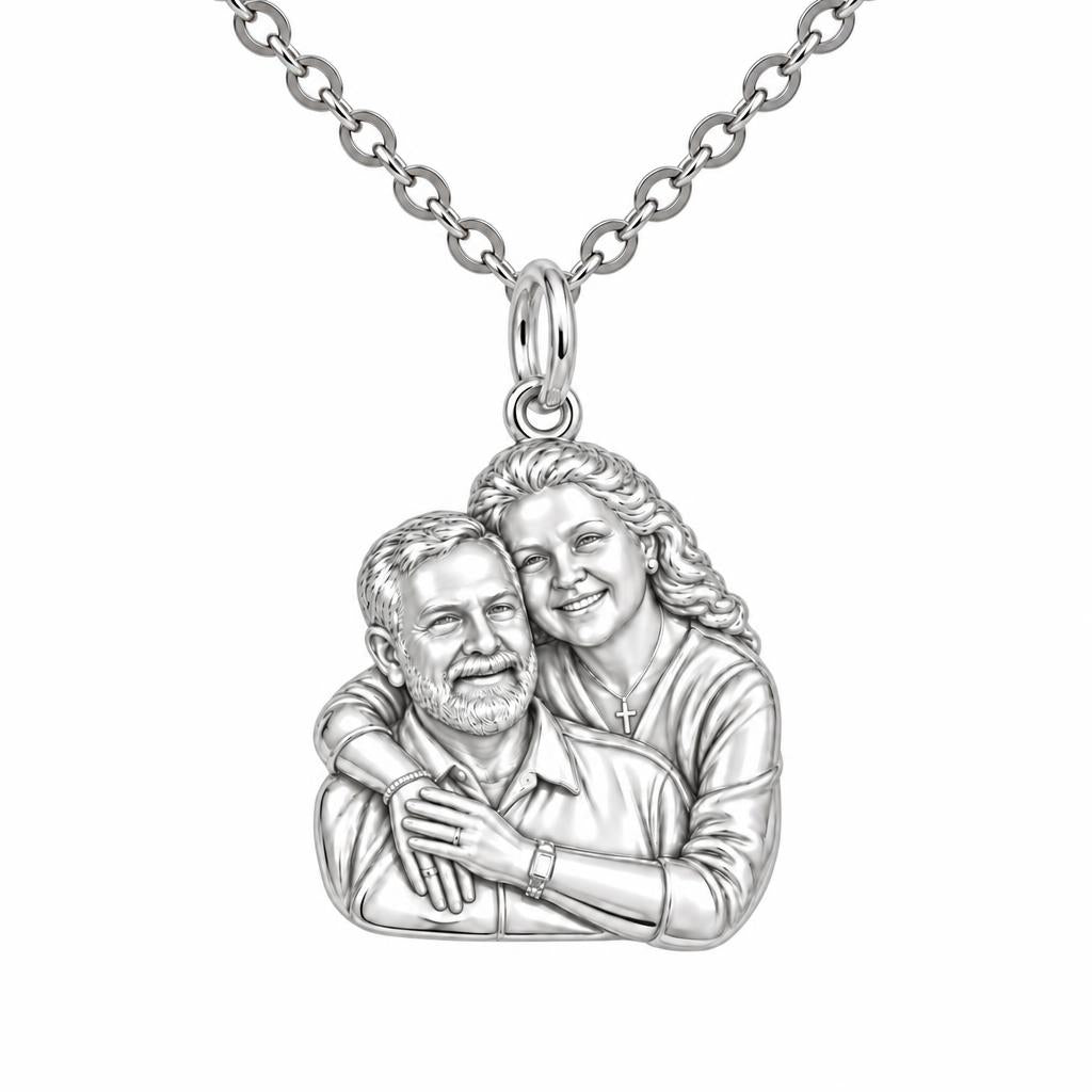 Eternal Embrace Photo Charm Necklace Set – silver, front view