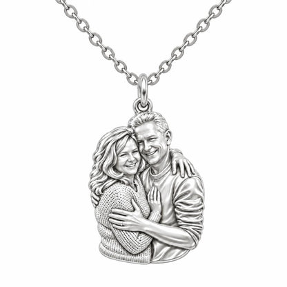 Eternal Embrace Photo Charm Necklace Set – silver, front view
