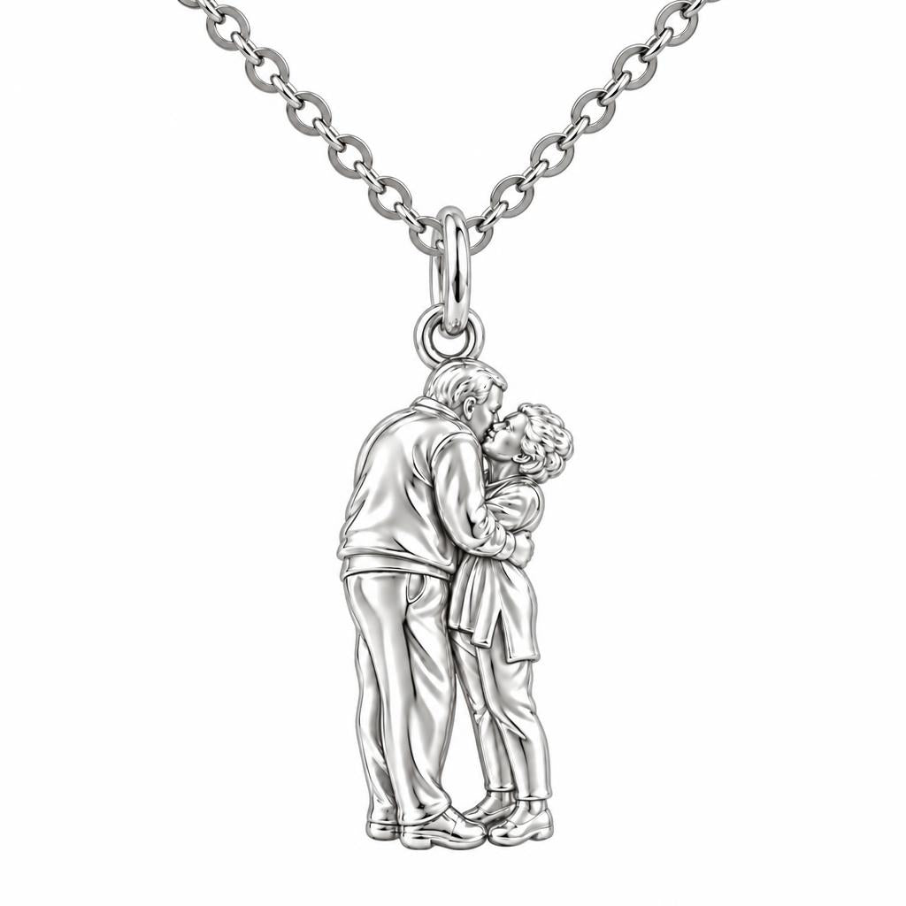 Eternal Embrace Photo Charm Necklace Set – silver, front view