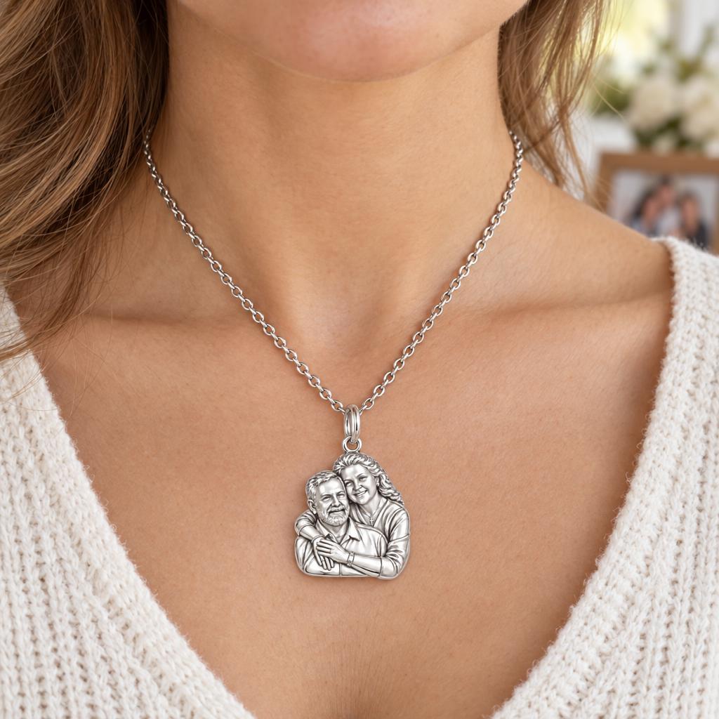 Eternal Embrace Photo Charm Necklace Set – worn / in use