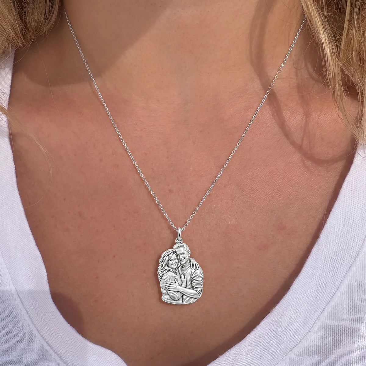 Eternal Embrace Photo Charm Necklace Set – worn / in use