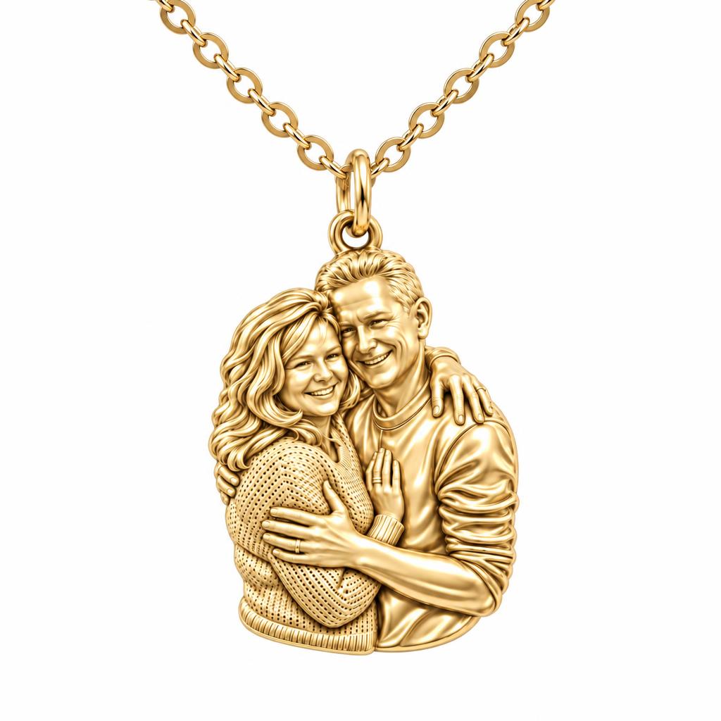 Eternal Embrace Photo Charm Necklace Set – 18K gold, front view