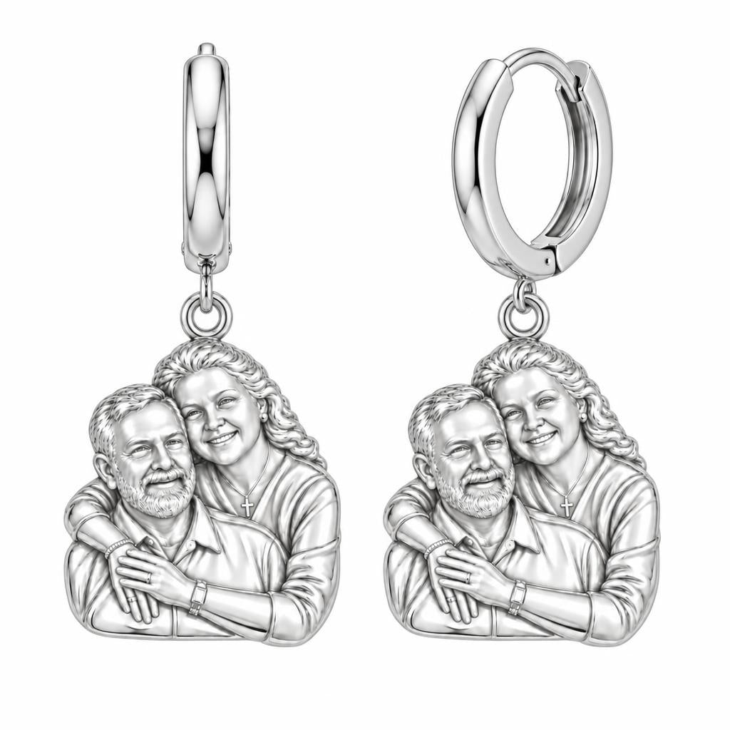 Eternal Embrace Photo Huggie Charm Earrings – silver, front view