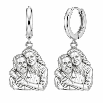 Eternal Embrace Photo Huggie Charm Earrings – silver, front view
