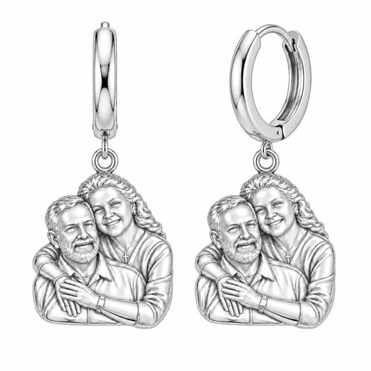 Eternal Embrace Photo Huggie Charm Earrings – silver, front view