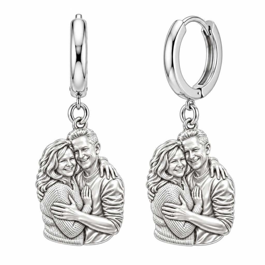 Eternal Embrace Photo Huggie Charm Earrings – silver, front view