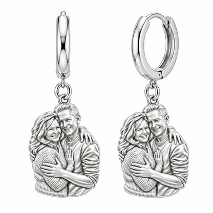 Eternal Embrace Photo Huggie Charm Earrings – silver, front view