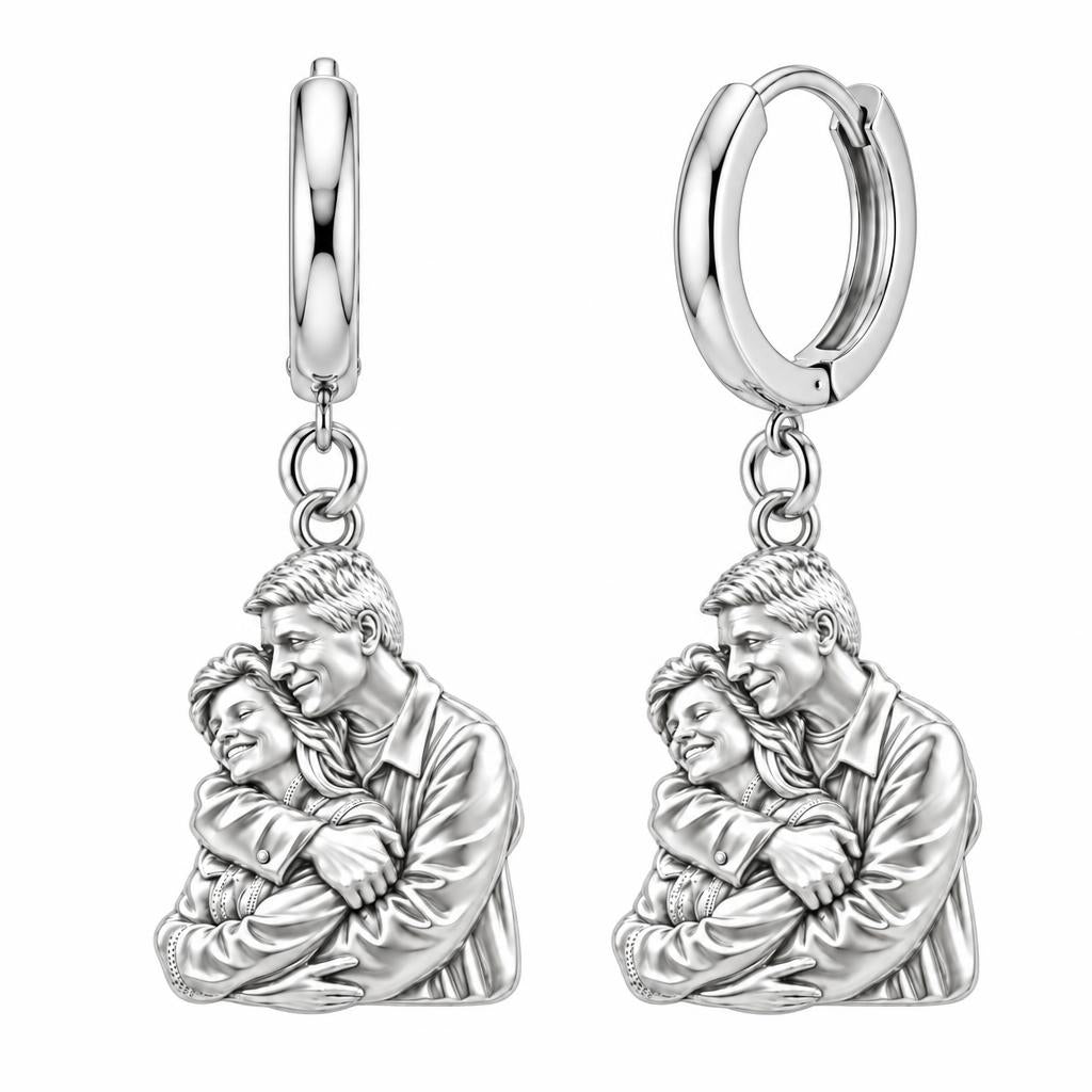 Eternal Embrace Photo Huggie Charm Earrings – silver, front view