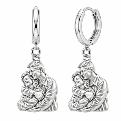 Eternal Embrace Photo Huggie Charm Earrings – silver, front view