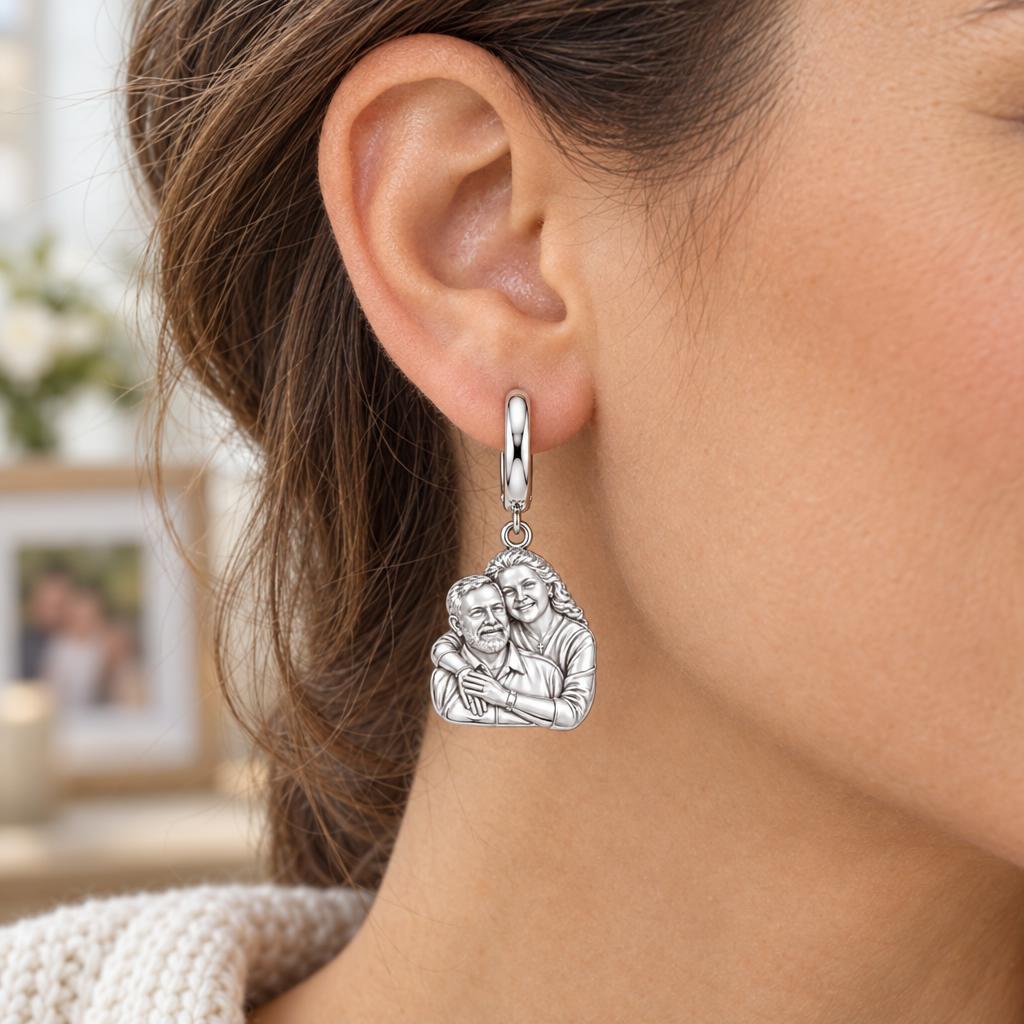 Eternal Embrace Photo Huggie Charm Earrings – worn / in use