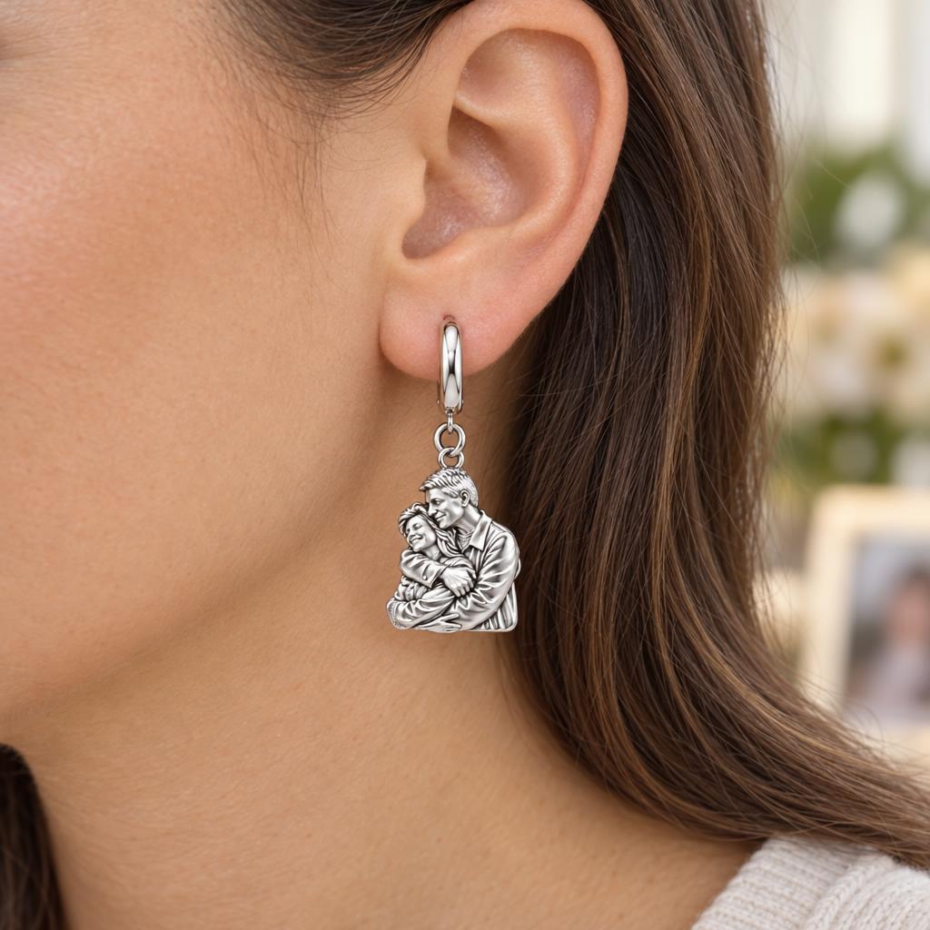 Eternal Embrace Photo Huggie Charm Earrings – worn / in use