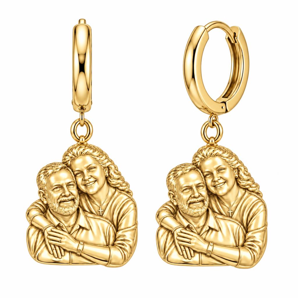 Eternal Embrace Photo Huggie Charm Earrings – 18K gold, front view