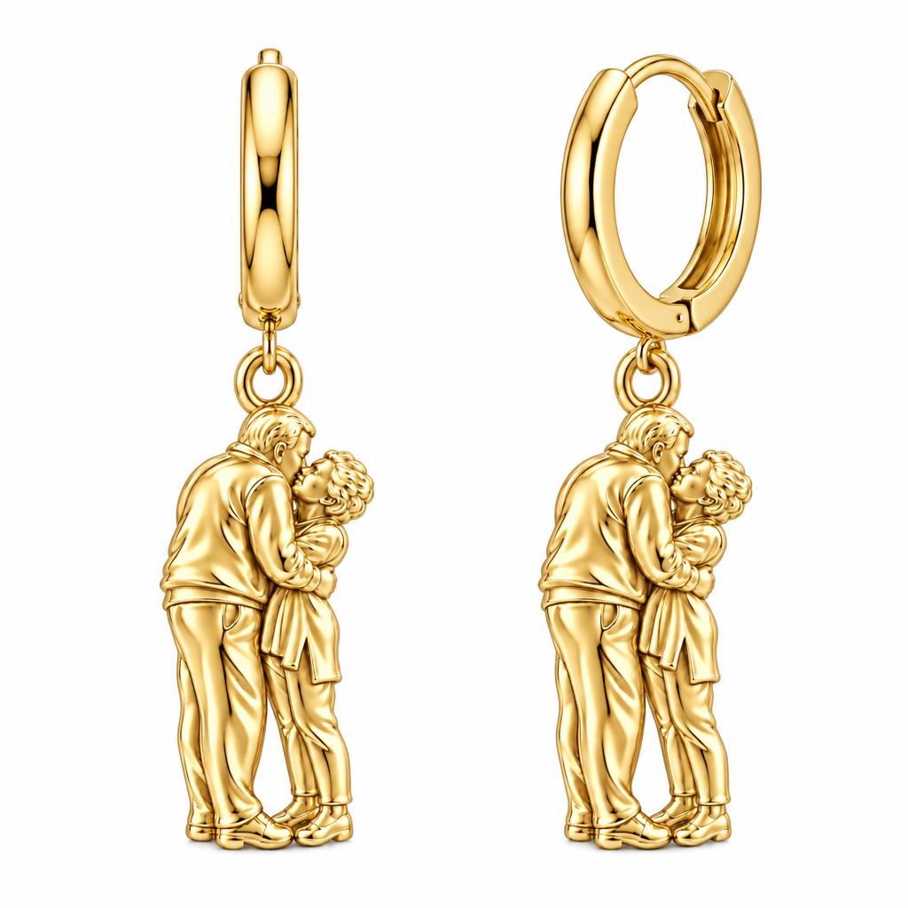 Eternal Embrace Photo Huggie Charm Earrings – 18K gold, front view